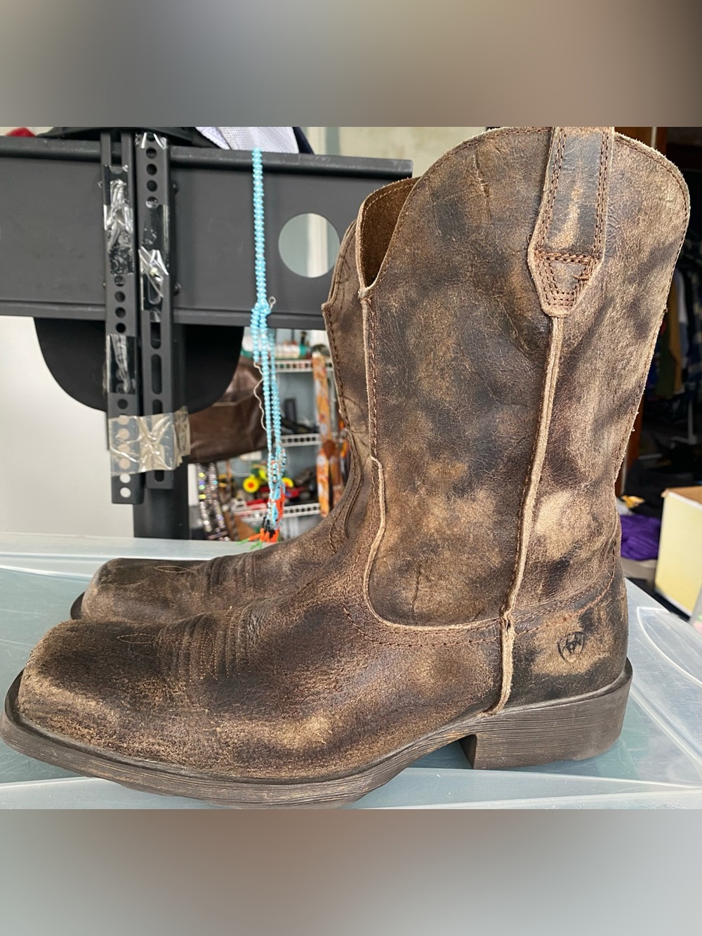 Ariat Men's Rambler Western Distressed Brown Boots Mens 11.5D Square Toe Leather